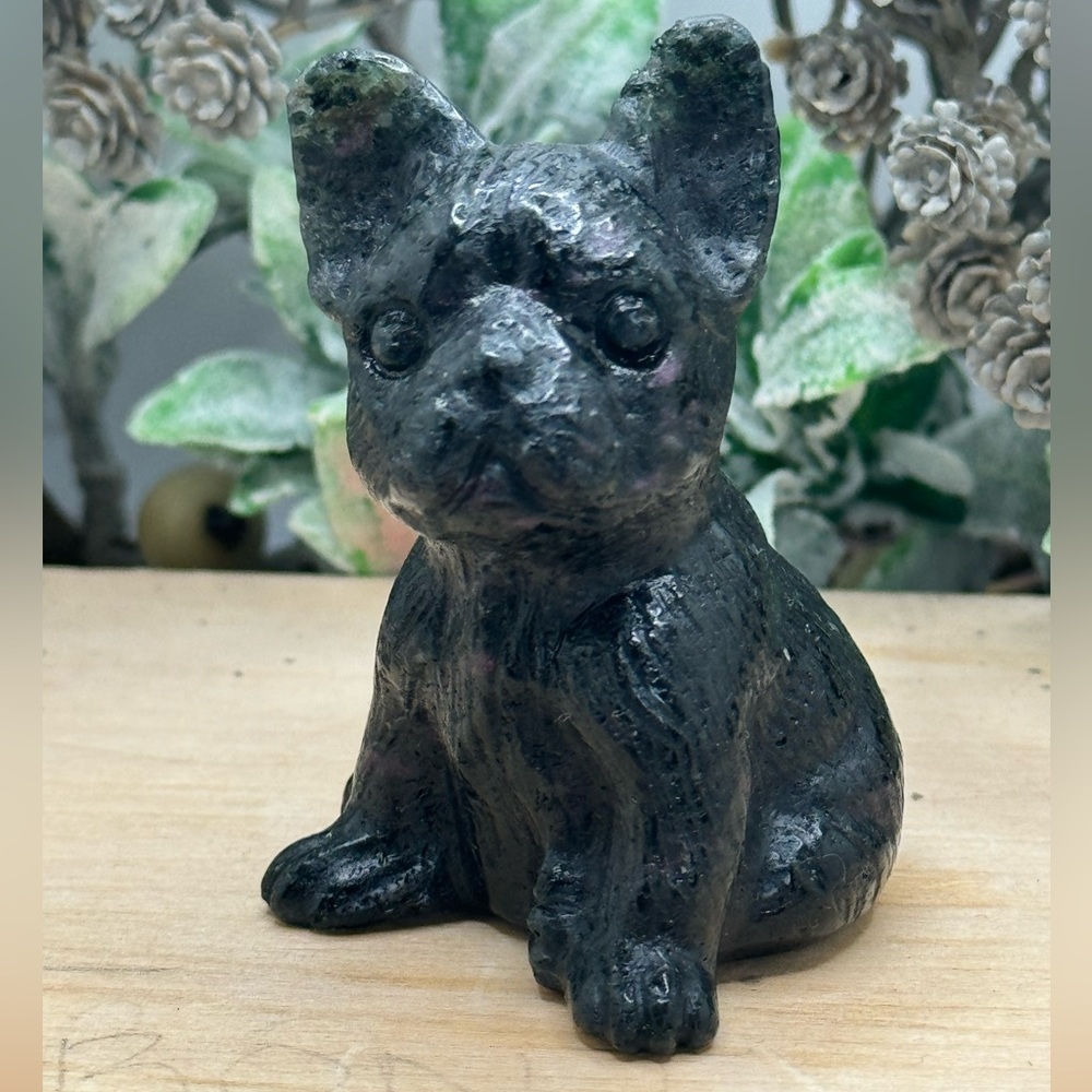 Ruby Zoisite (Anyolite) Frenchie Dog Carving